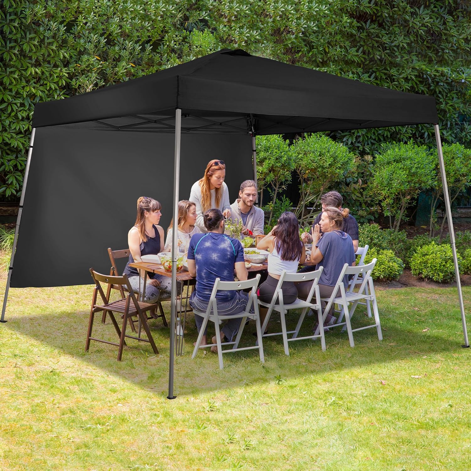 GDY 10x10 FT Pop Up Canopy Outdoor Instant Tent Slant Legs with a Sidewall,Equipment Vents, Portable Gazebo Shelter for Patio, Deck, Beach and Garden,Black.