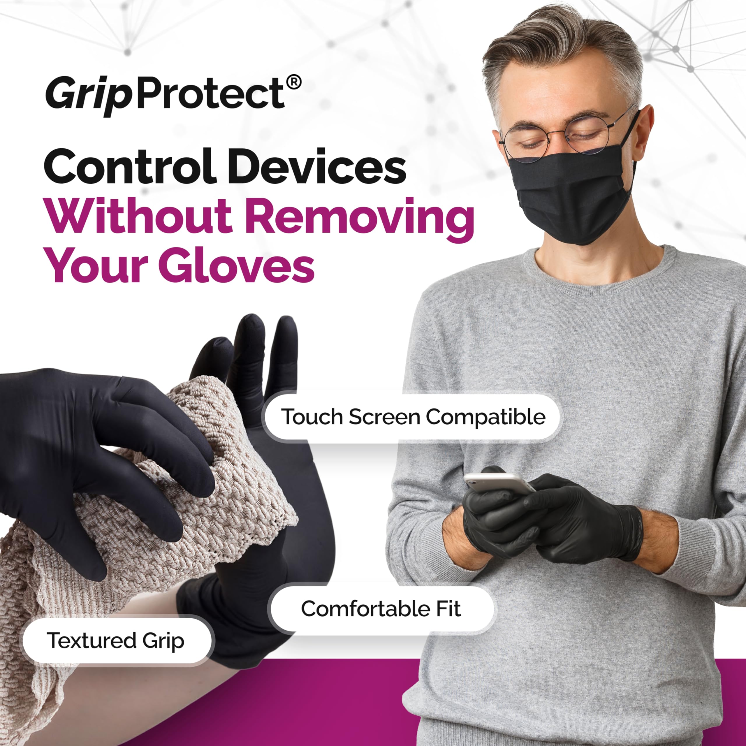 GripProtect Guantes de nitrilo negros precisos, resistentes al fentanilo, clasificación quimioterapéutica, para alimentos, hogar, hospital, fuerzas del orden, tatuajes 1000/C (XL)