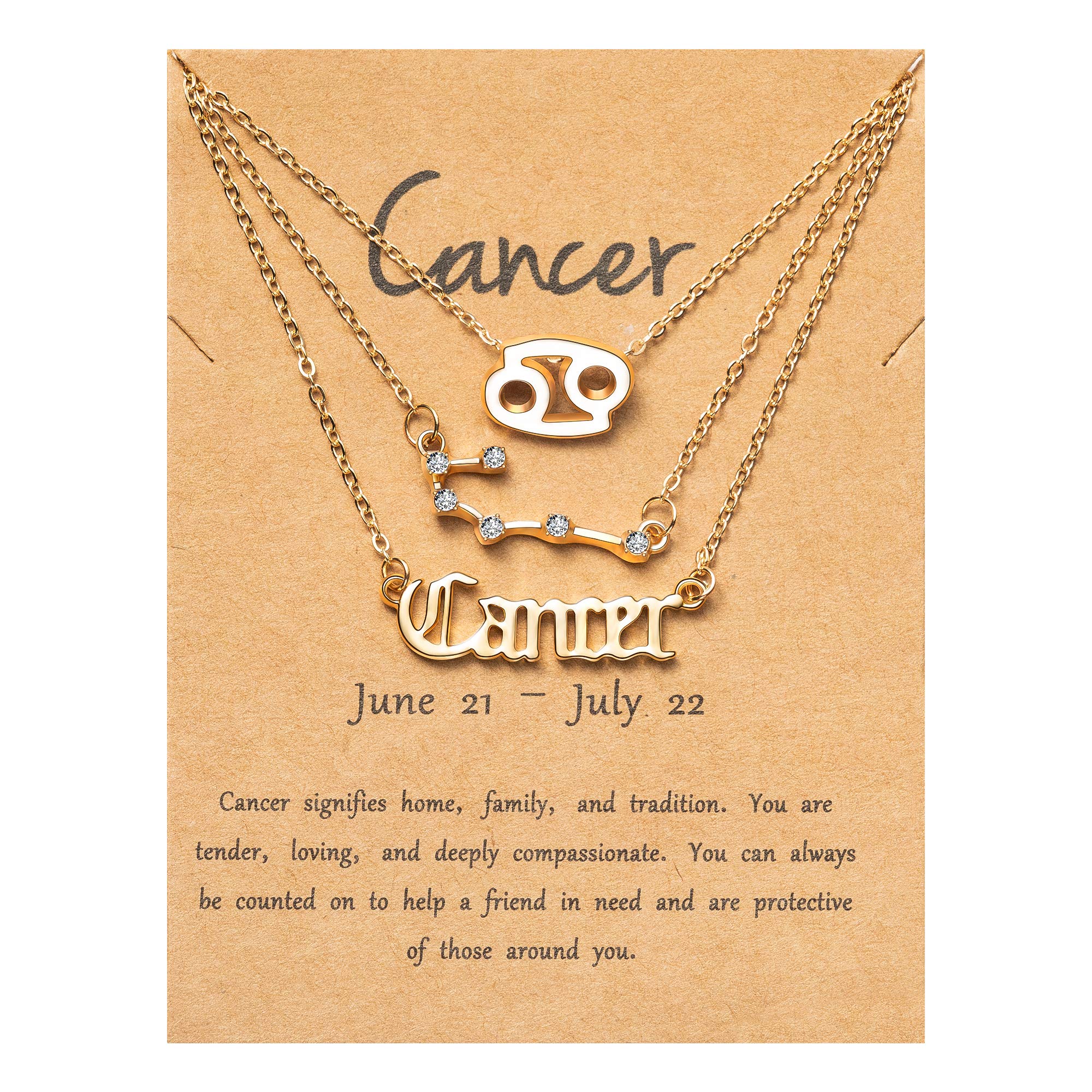 PANTIDE3Pcs Constellation Zodiac Layer Necklaces for Women Girls, Retro 14K Gold Plated 12 Constellation Pendant Necklace Exquisite Letter Horoscope Old English Zodiac Sign Jewelry Birthday Gift