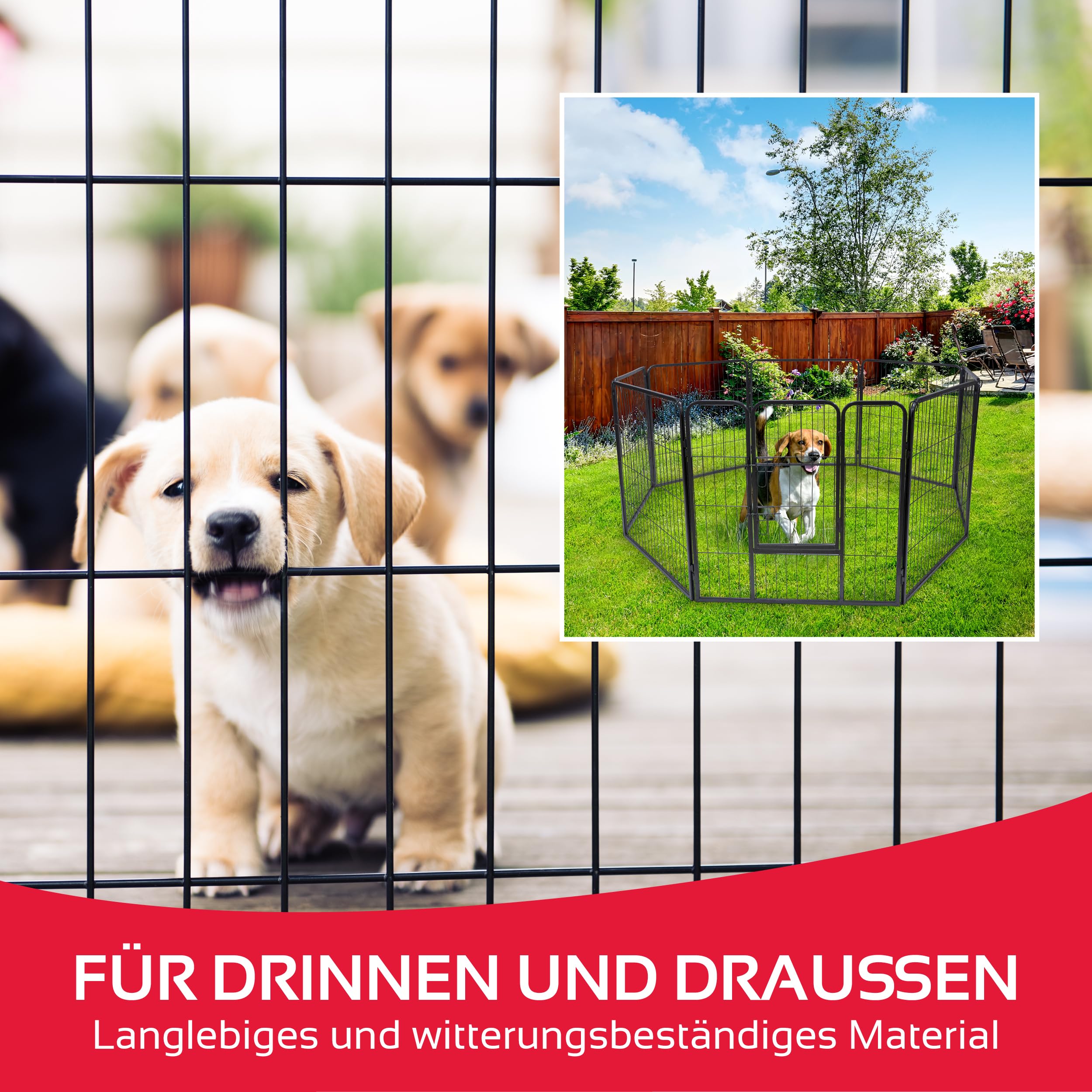maxxpro Laufstall Hund und Katze - 210 x 80 cm - Faltbarer Welpenauslauf - Katzengehege - Aufstellbar in Verschiedenen Formen - für Drinnen und Draußen - Häsenkafig - Metall - Schwarz