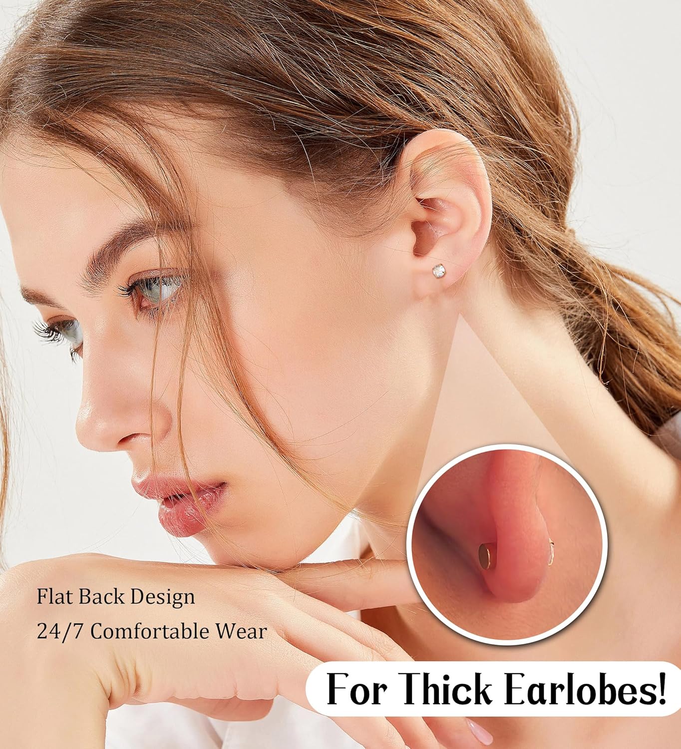 8MM Extra Long Post Earrings for Thick Earlobes 316L Surgical Stainless Steel Flat Back Earrings Hypoallergenic 5A Cubic Zirconia Stud Earrings for Women Men - Image 4