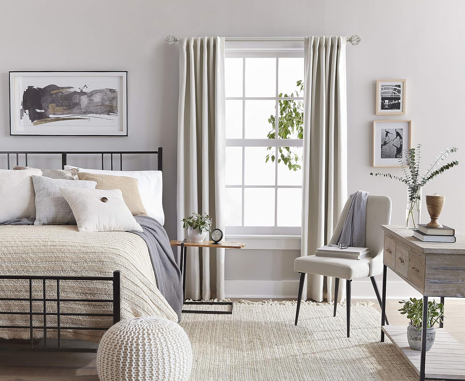 SnugSet | Quick Easy Installation | No Tools Option | 72"-144" Adjustable | 1" Dia. Durable Steel Rod | 4 Brackets Included | Supports Heavy Fabrics | Decorative Nickel Cage Ball Finial