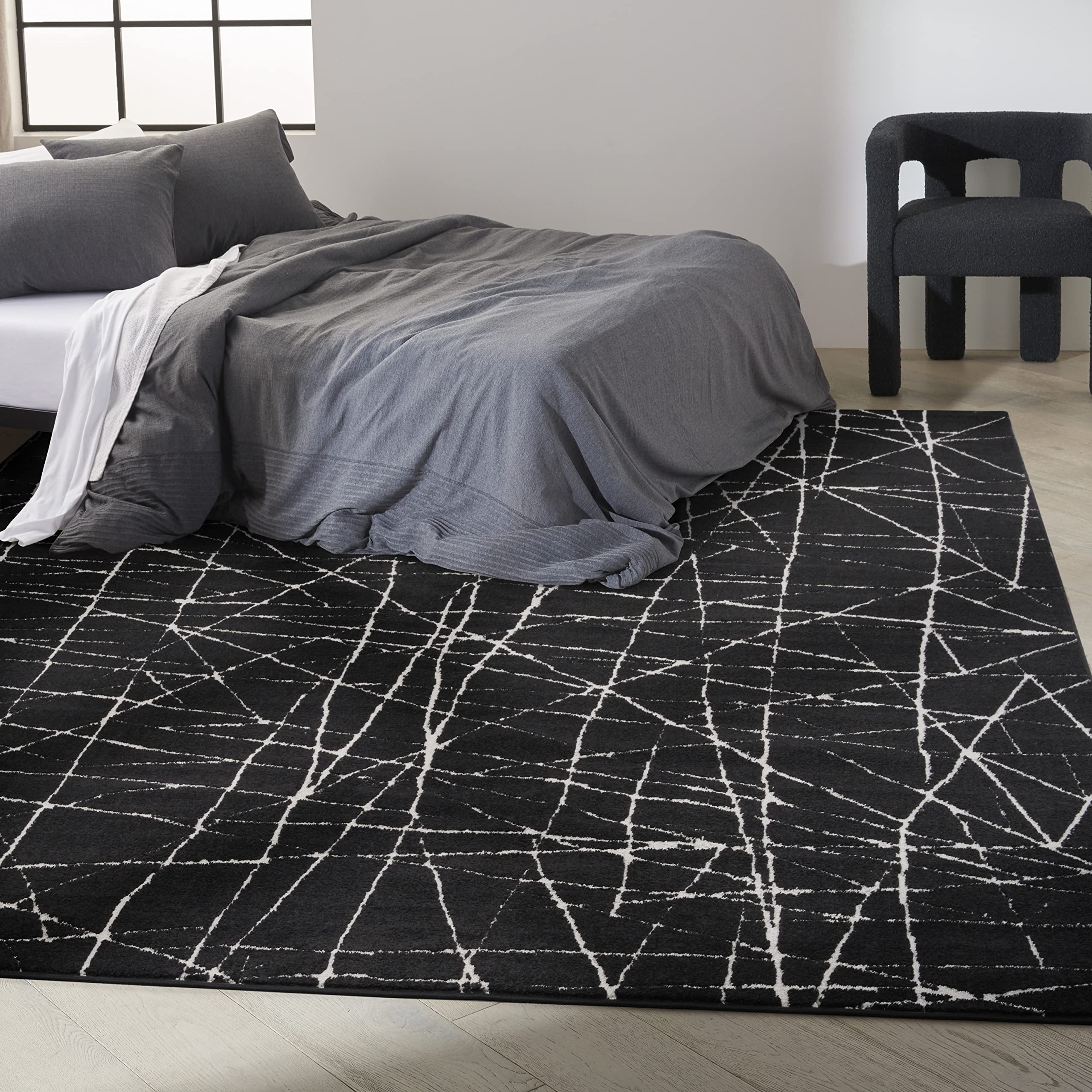 Calvin Klein Ck023 Balance Abstract Black/Ivory 7'10" x 9'10" Area-Rug, Easy-Cleaning, Non Shedding, Bed Room, Living Room, Dining Room, Kitchen (8x10)