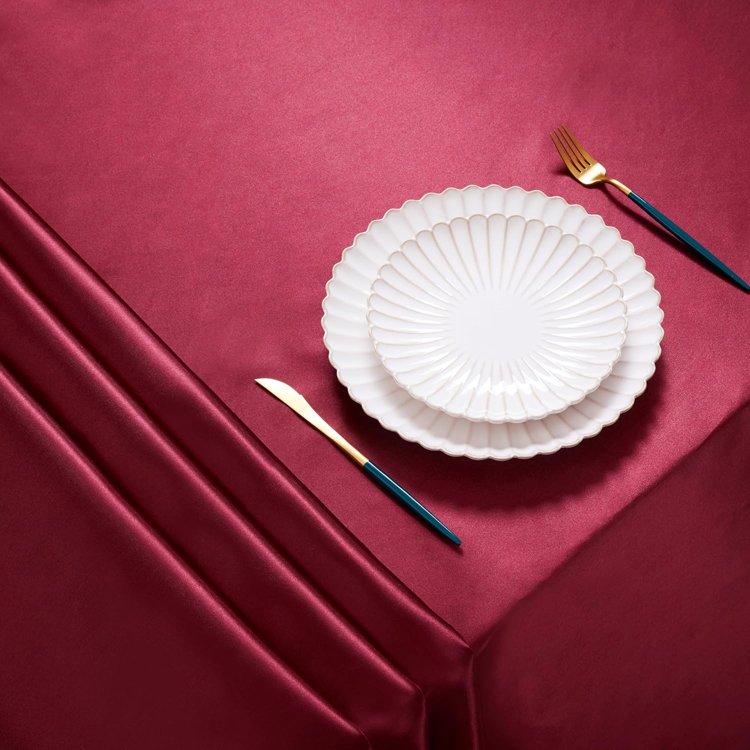 6 Pack Satin Table Cover Rectangle Silkly Soft Table Cloth, Satin Dining Table Cloths for Wedding Banquet Table Decoration, Dining Room, Indoor and Outdoor Use, 60 x 120 Inches, Burgundy