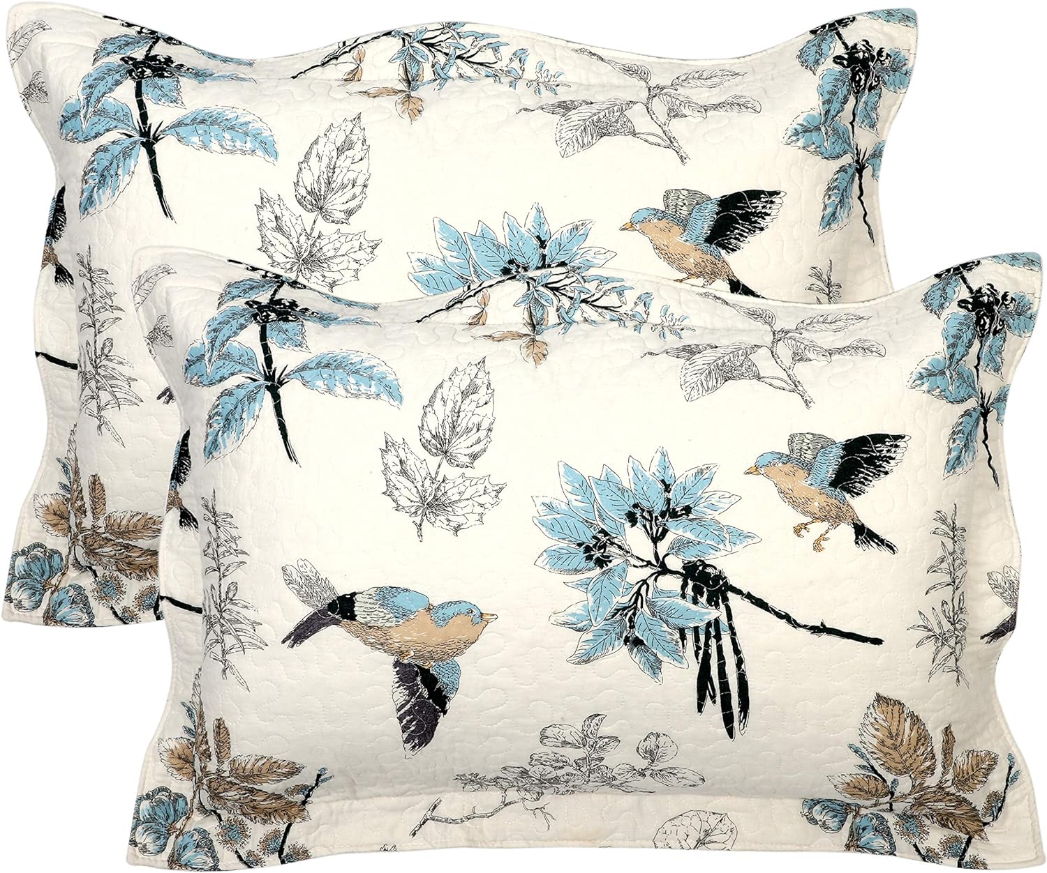 Cotton Quilted Pillow Cases Standard Size Set of 2, Queen Size Vintage Floral Decorative Soft Comfy Pillow Shams, Pillow Covers with Envelope Closure 20 x 27 inch (Red Floral)