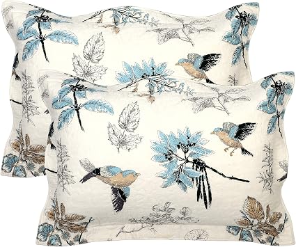 2 PC Pillow Cases Pillow Shams Queen Size 20 x 27 Flower Bird