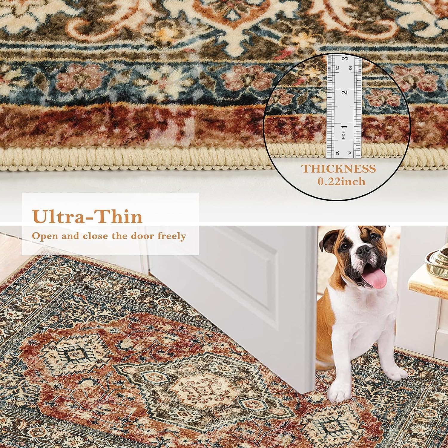 Lahome Oriental Small Area Rug, 2x4 Washable Entryway Rug Non-Slip Ultra-Thin Indoor Door Mat Distressed Throw Carpet for Kitchen Bedroom, Brick Red - Image 6