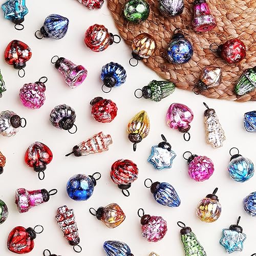 Indianshelf 25 Piece Handcrafted Glass Vintage Ornaments with Gift Box-