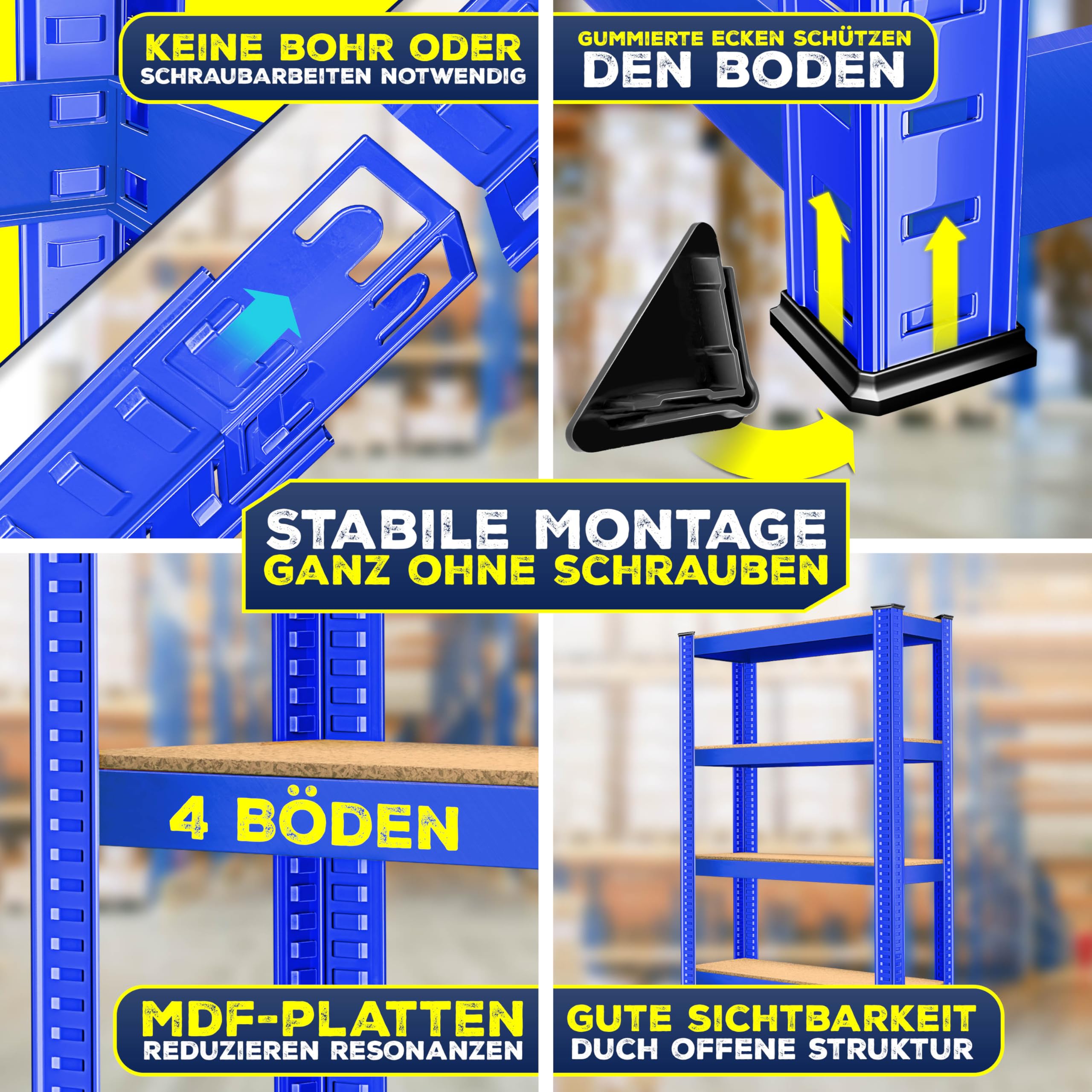 MASKO® Lot de 2 étagères de stockage, pour charges lourdes, charge maximale 700 kg, enfichable, atelier, cave, garage, 2x 160x80x40cm 4-Böden, Blau