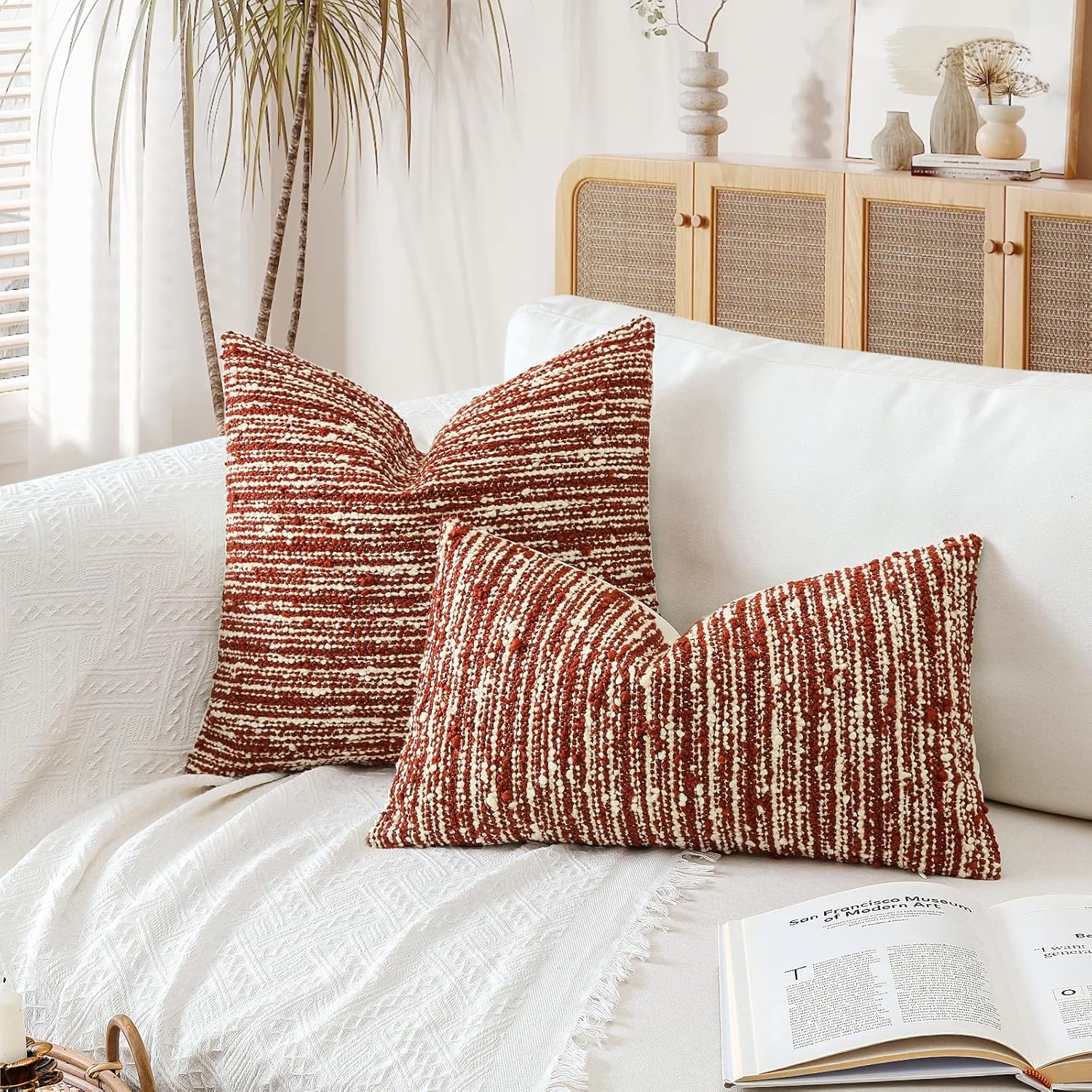 Artscope Throw Pillow Cover 16x16 Inch Set of 2 Super Thick Pillow Cover Decorative Boucle Textured Morden Neutral Italian Style Pillowcase for Bedroom Living Room Couch Sofa Home Décor-Rust