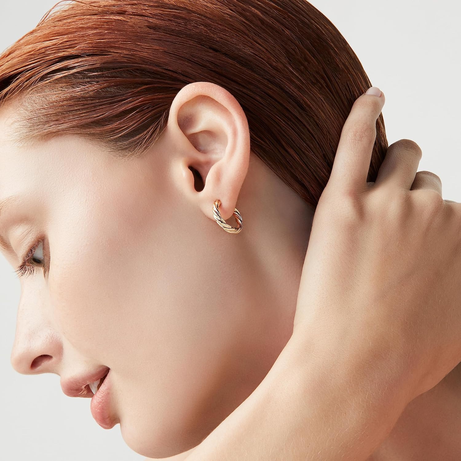 Miabella 925 Sterling Silver or 18K Gold Plated 3mm Twisted Lightweight Chunky Small Hoop Earrings for Women, Made in Italy