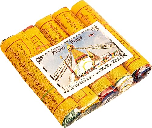 Miniatura 4 de Paquete de 25 banderas tibetanas de oración  5 rollos de banderas de algodón de 4.7 in x 4.7 in para meditación, positividad y paz  Hecho a mano en