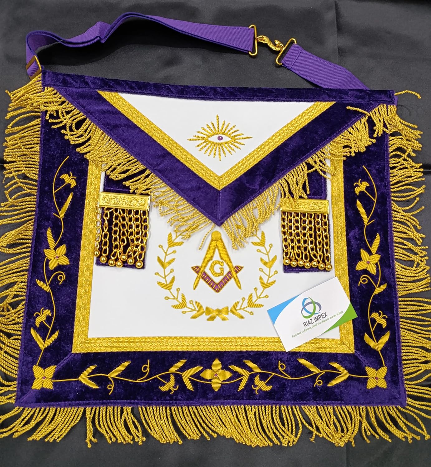 Masonic Grand Lodge Master Mason Apron With Chain Collar purple backing