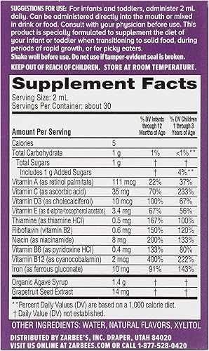 Miniatura 2 de Zarbee's Naturals para bebé, 282, multivitaminas con hierro, incluye vitamins A, C, D, uvaMultivitamin with Iron, includes vitamins A, C, D -