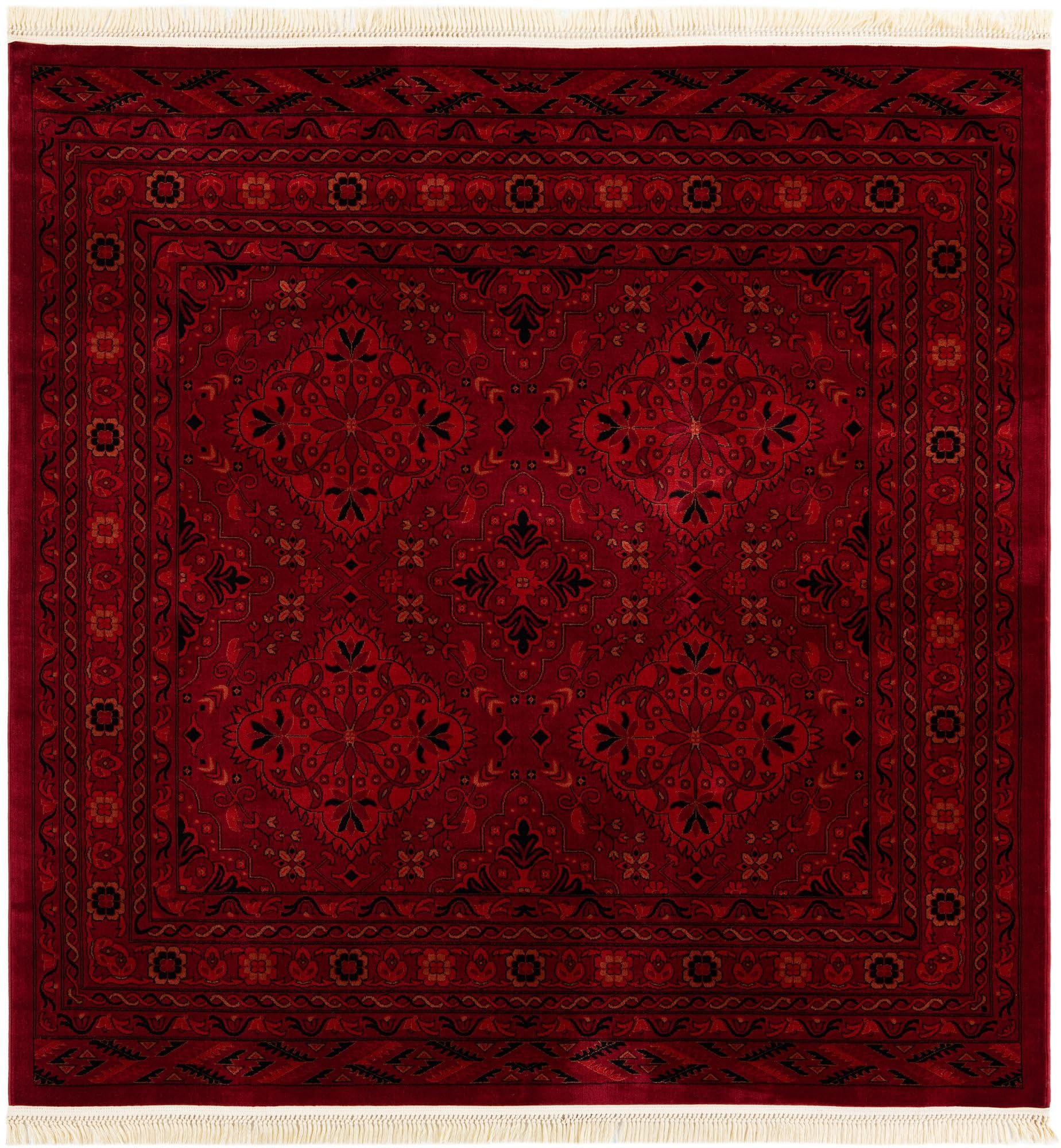 Rugs.com Bokhara Collection Rug – 8 Ft Square Red Medium-Pile Rug Perfect for Living Rooms, Kitchens, Entryways