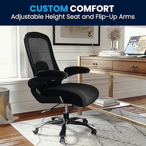 Miniatura 8 de Flash Furniture Silla de oficina grande y alta  Silla de oficina giratoria ejecutiva de malla negra con soporte lumbar y trasero y ruedas