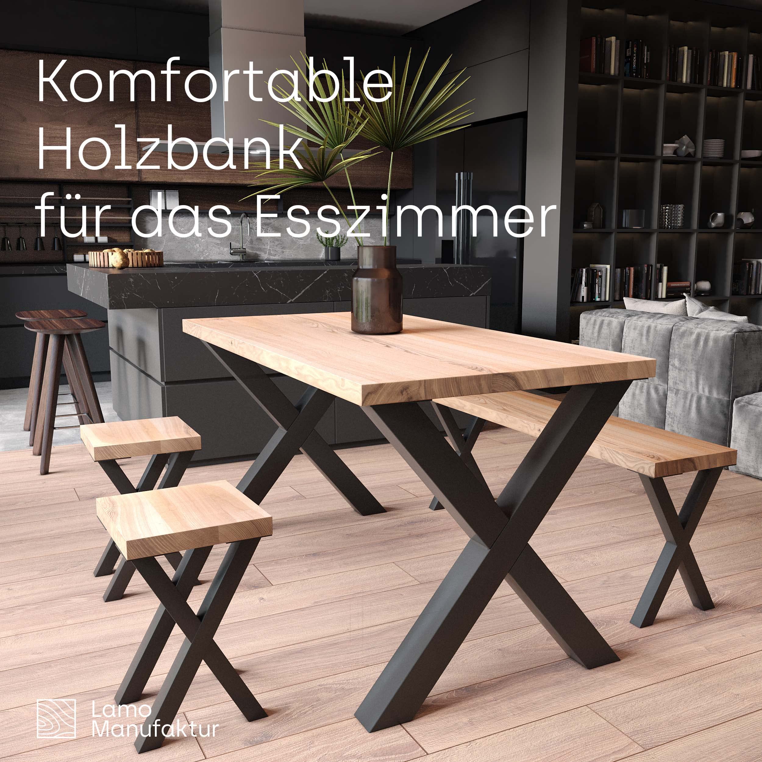 LAMO Manufaktur Panca per sala da pranzo 30x160x47 cm (Lar x Lun x Alt), gambe per mobili 30x160x47cm, gambe per mobili Design Nere/Seduta rustica