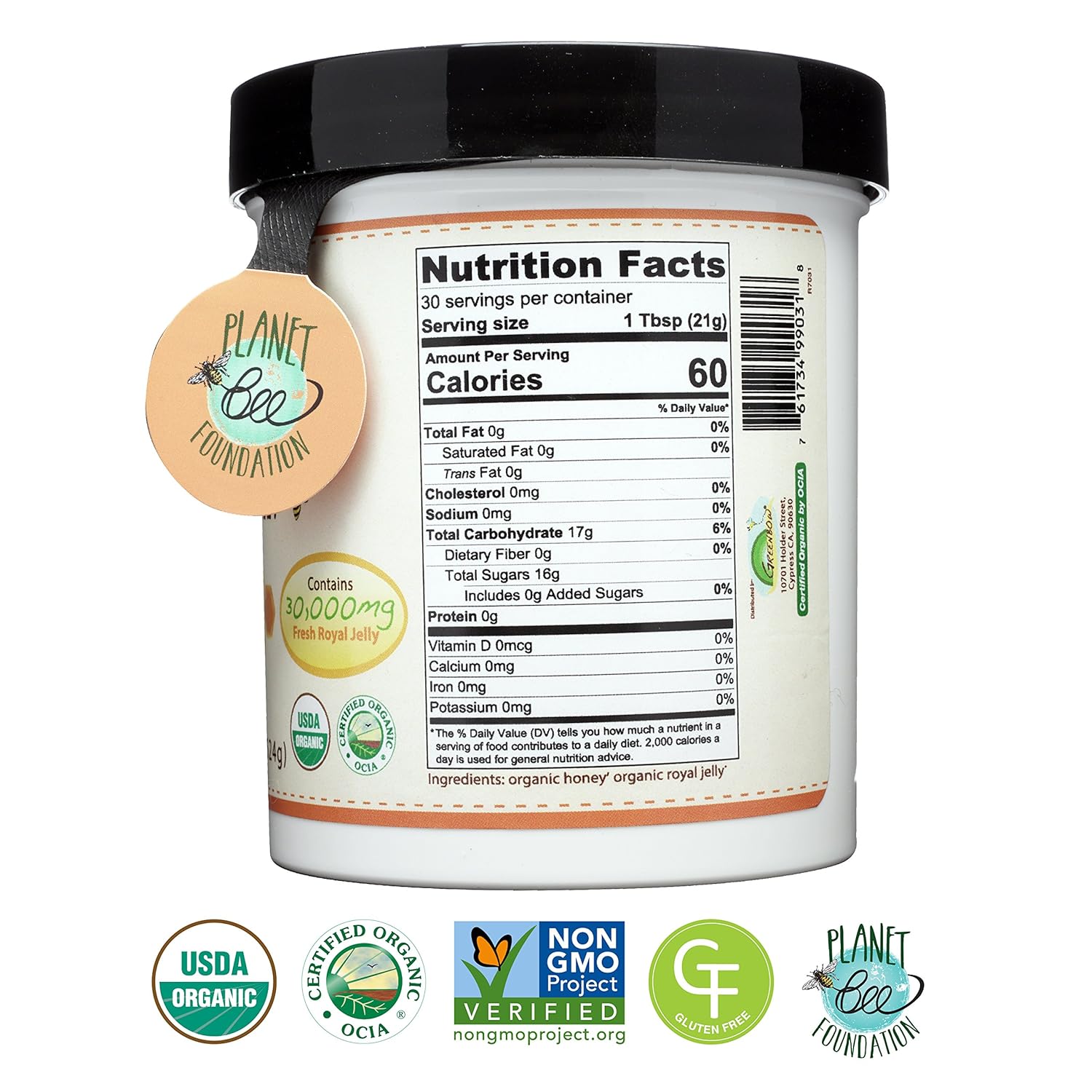 GREENBOW Organic Honey w/Fresh Royal Jelly - 100% USDA Certified Organic, Non-GMO, Gluten Free - Whole Food (22oz_Fresh Royal Jelly contents 30,000 mg)