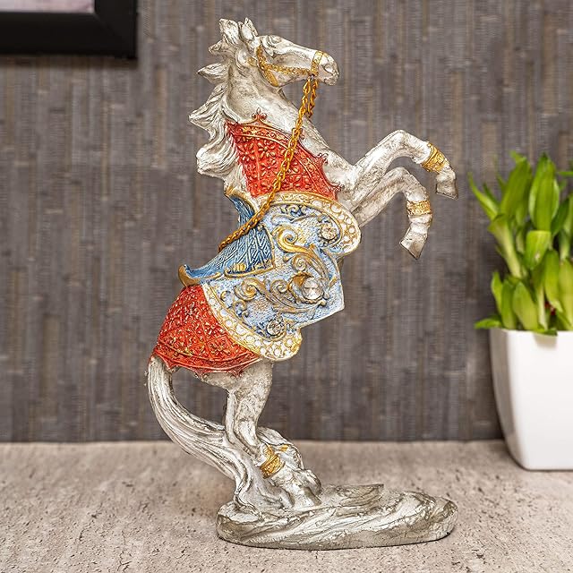 TIED RIBBONS Resin Horse Statue Standing Horse Sculpture for Desk Decor Home Rearing Horse Horse Art Figurine Decorative Animal Ornament for Office Tabletop Bookshelf