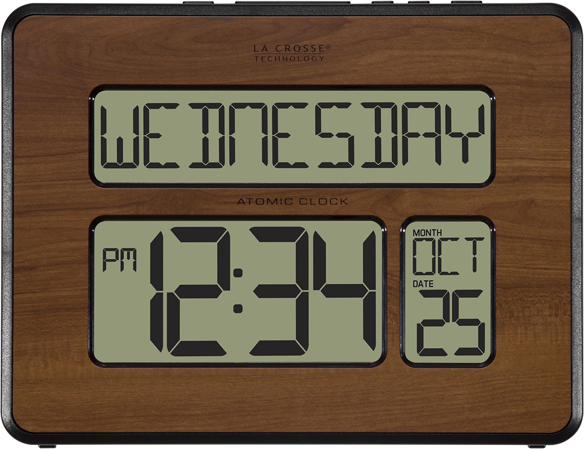 La Crosse Technology 513-1419-WA-INT Atomic Large Full Digital Calendar Clock, Walnut, 9.84"L x 1.14"W x 7.48"H