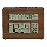 La Crosse Technology 513-1419-WA-INT Atomic Large Full Digital Calendar Clock, Walnut, 9.84