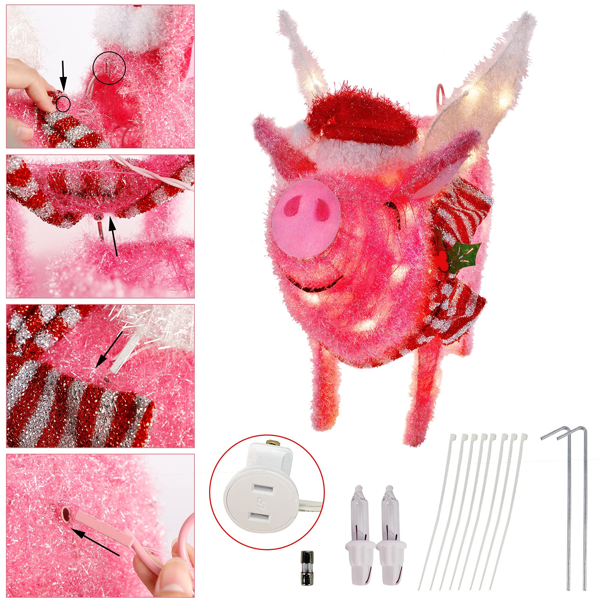 25 Inch PreLit Light Up Pig, 50 Lights Lighted Flying