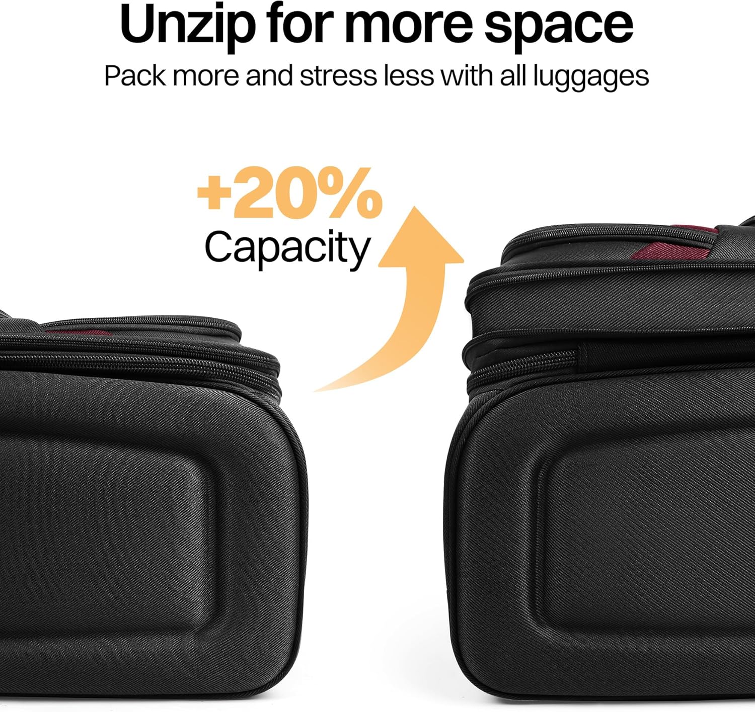 3-Piece Softside Expandable Luggage Set with Front Open Pocket,Lightweight Durable Suitcase Sets Double Spinner Wheels & w/LOCK（Black-Burgundy,20in/24in/28in）