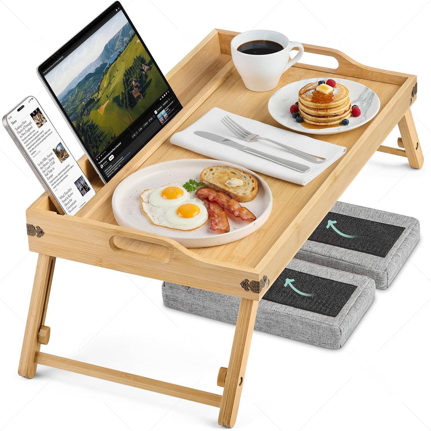 Breakfast in Bed Tray Lap Desk | Ergonomic Bamboo Bed Table Tray for Work, Rest | Comfortable Bed Desk w/Foldable Legs, Ph... - Review, Price and Buying Guide