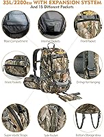 Vista 5 de NEW VIEW Hunting Backpacks for Men 35L, Camo Backpack for Hunting with Rifle Bow Gun Holder, Waterproof Hunting Pack with Rain Rover