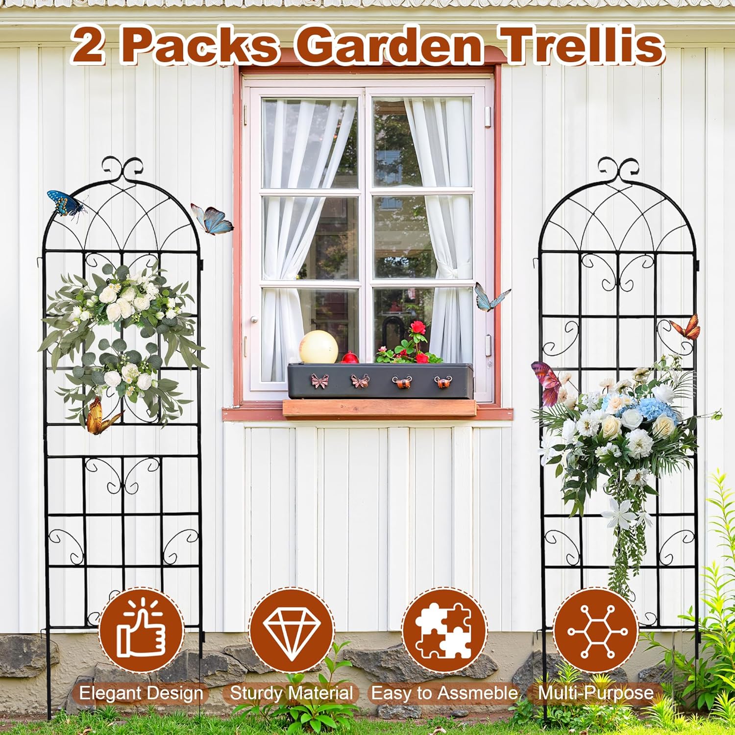 71 x 20 Inch Garden Trellis, 2 Pack Metal Trellis for Climbing Plants Outdoor, Rustproof Plant Supports for Outdoor Plants, Roses, Vines, Flowers and Vegetables, Black