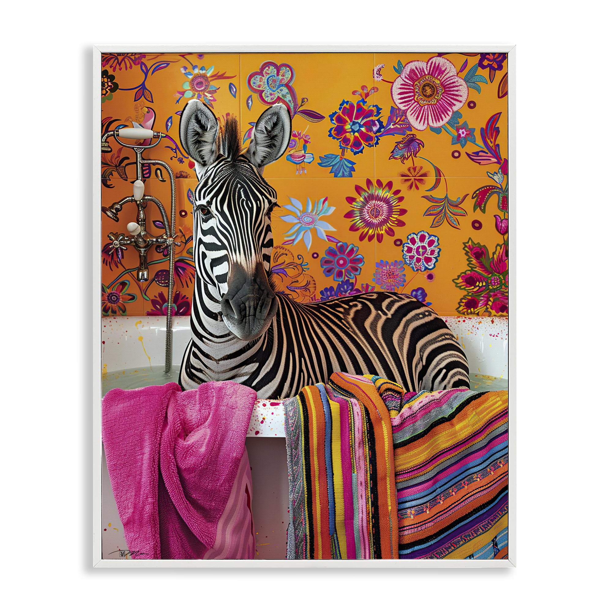 Zèbre à serviette colorée Stupell giclée encadrée pour salon moderne