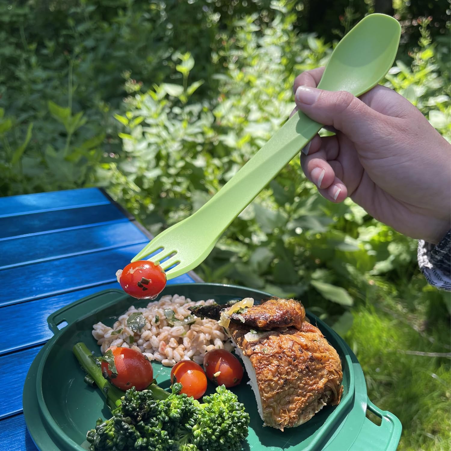 humangear GoBites Bio Uno Spork - Durable Plant-Based Travel Utinsel, Bio Uno Long 2-Pack, Dark Blue/Light Green