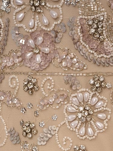 Adrianna Papell Beaded Mesh Long Dress Robe pour Occasion spéciale, Biscotti, 38 Femme - 3