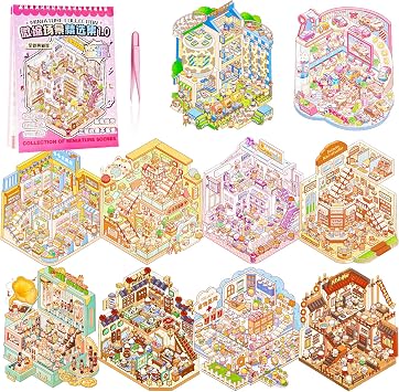 10 Sets Big Size DIY 3D Sticker Scene Collection Book 3D Sticker Scene Miniature Therapy Stickers for Relief Stress Pass The Time Style2