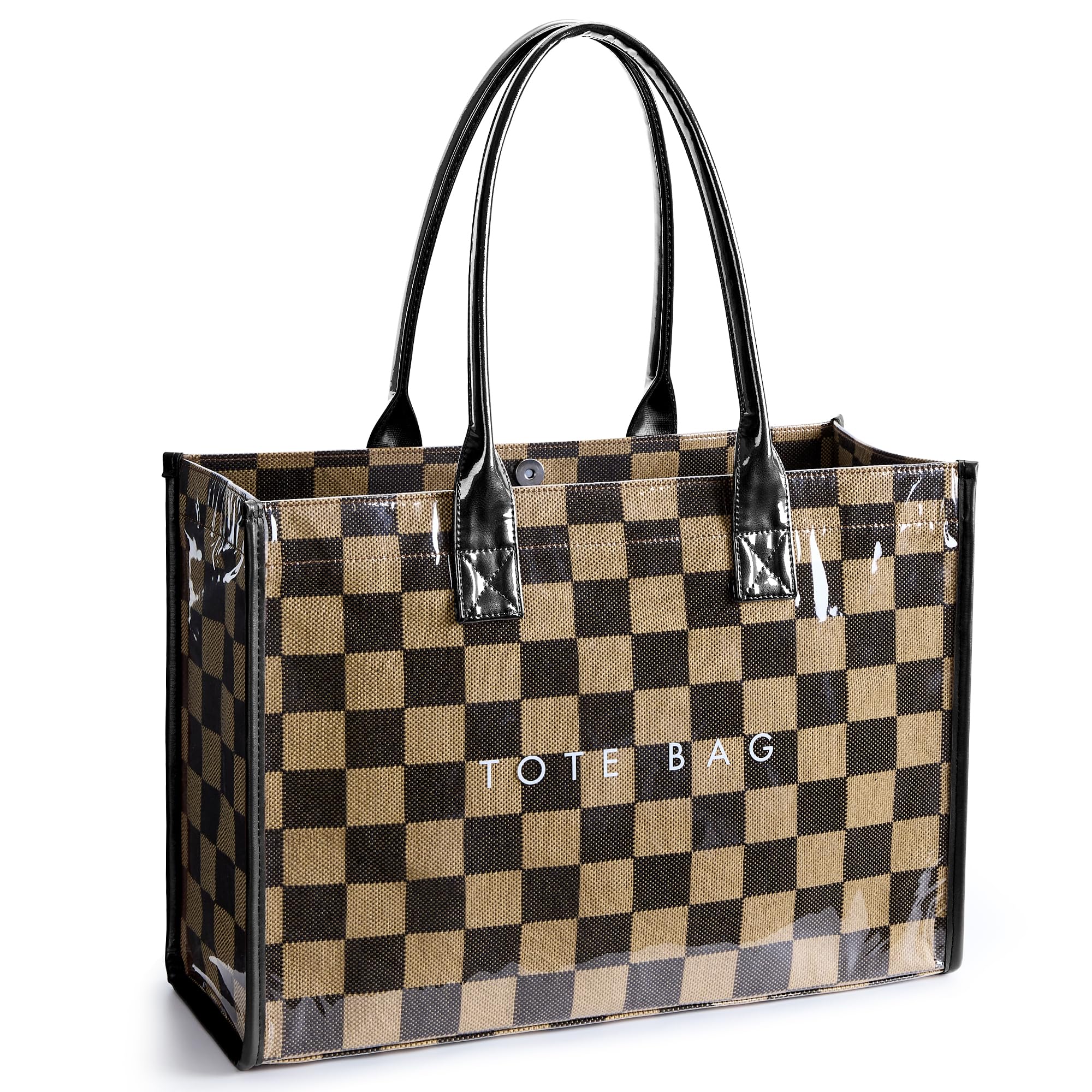 KALIDI PVC Tote Bag Women’s Kraft Paper Work Handbags Purses with Top Handle