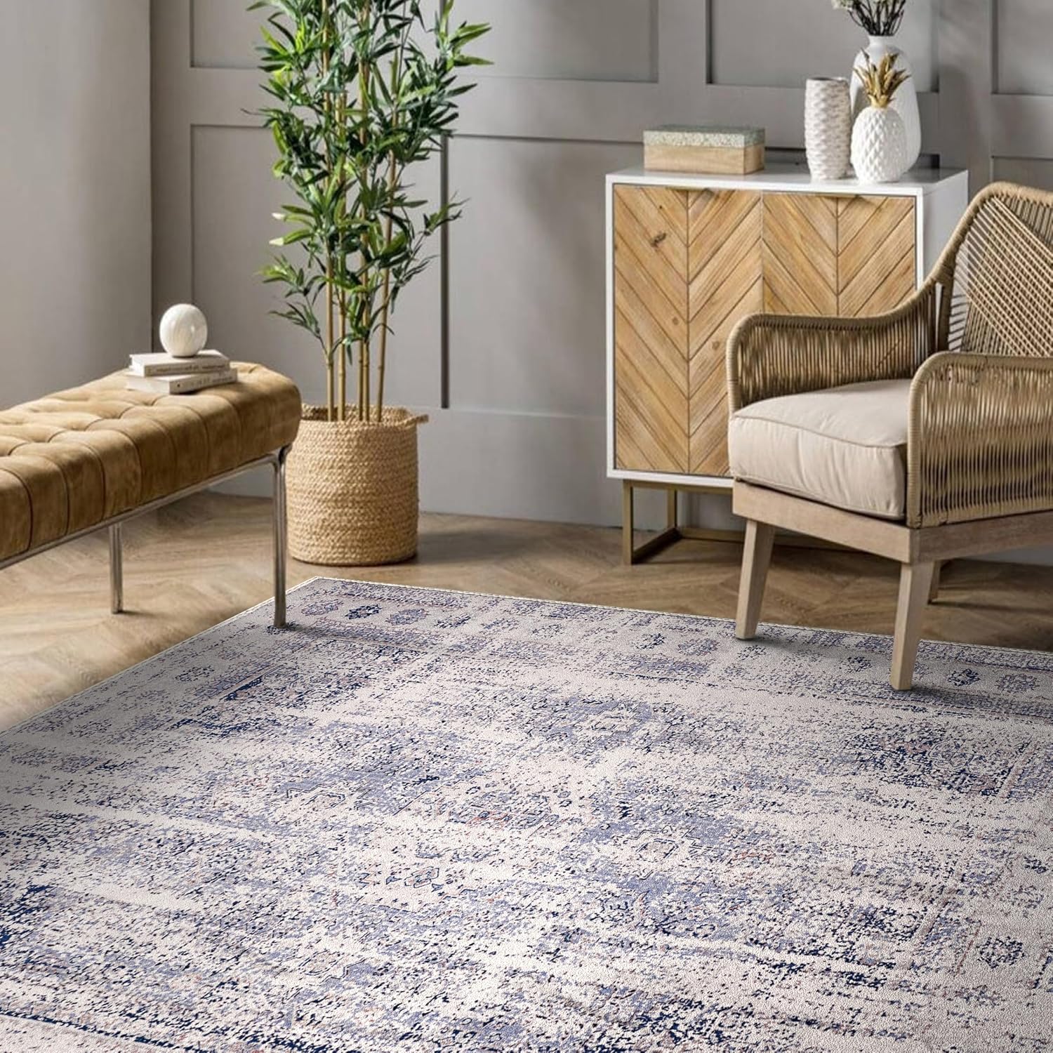 Sorbus 8x10 Area Rug, Machine Washable, Non-Slip, Vintage Rug - Low Pile Non-Shedding Indoor Area Rugs for Living Room, Kitchen, Bedroom Dining Room - Soft Indoor Carpet Throw Rugs with Rubber Backing