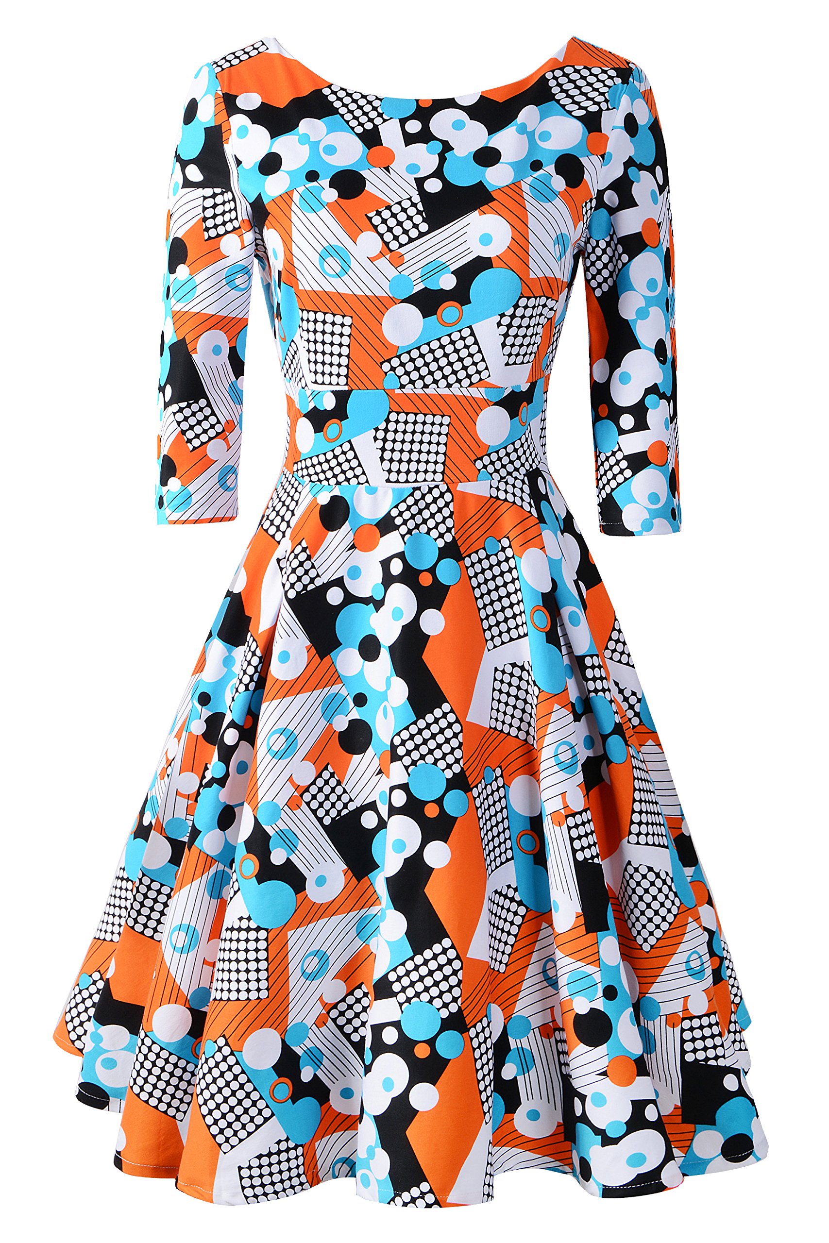 Women's Back V-Neck 3/4 Sleeve Swing Vintage Dress