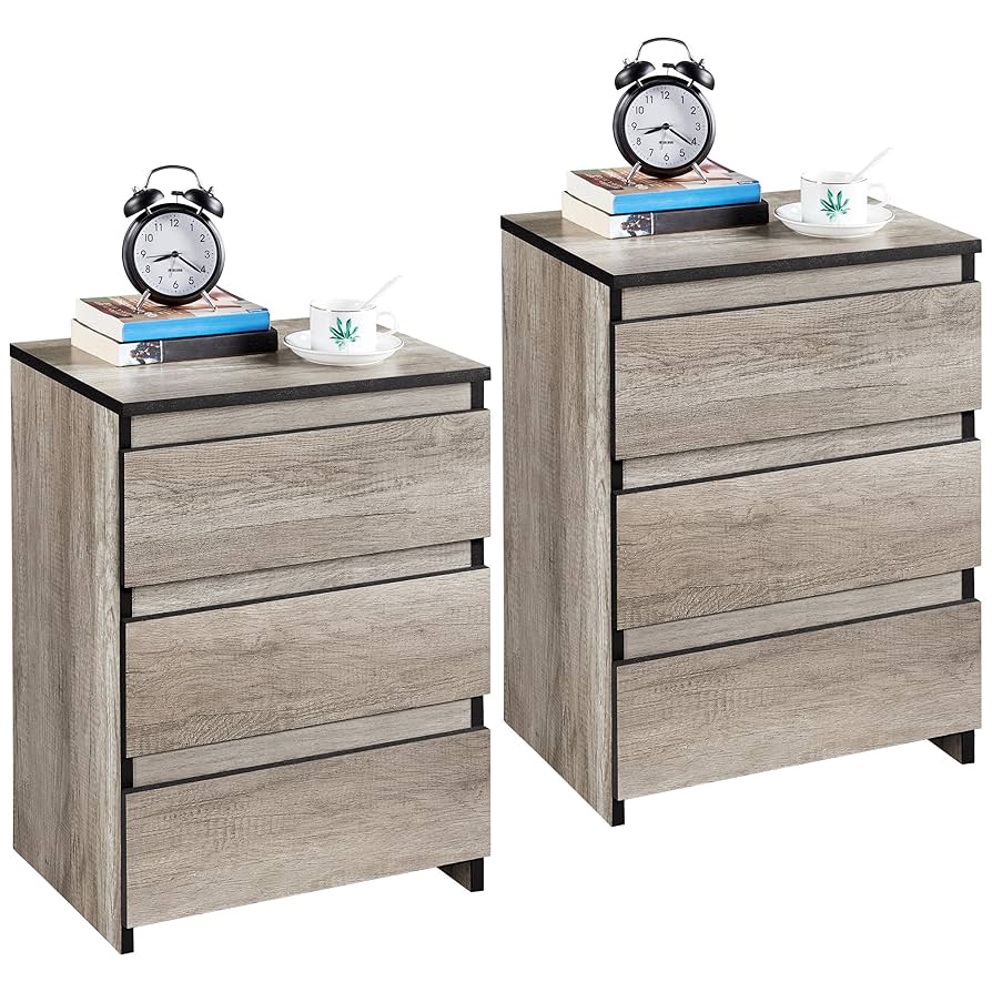 Set 2 Comodini Yaheetech Con 3 Cassetti - Moderni, In Legno Bianco Per Camera Da Letto