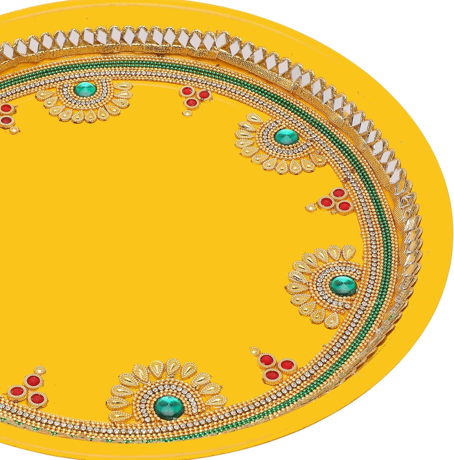 Aditri Creation Decorative Pooja Thali Plate Decorative Steel Puja Essential Pooja Articles for Aarti Rituals Holi Gudi Padwa Indian Traditional Festival Wedding Decorations (Size- 10")(Yellow)