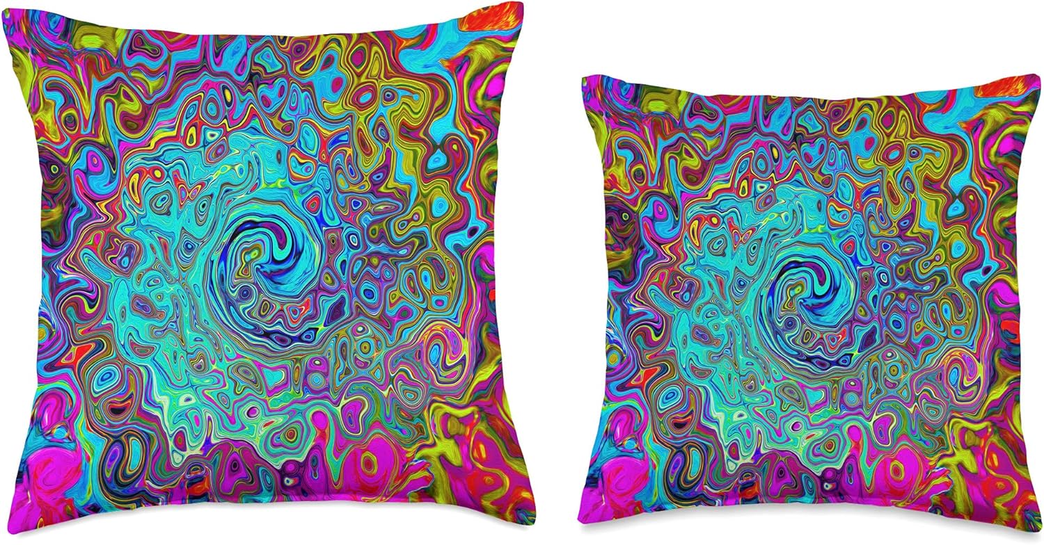 Trippy Sky Blue Abstract Retro Liquid Swirl Throw Pillow