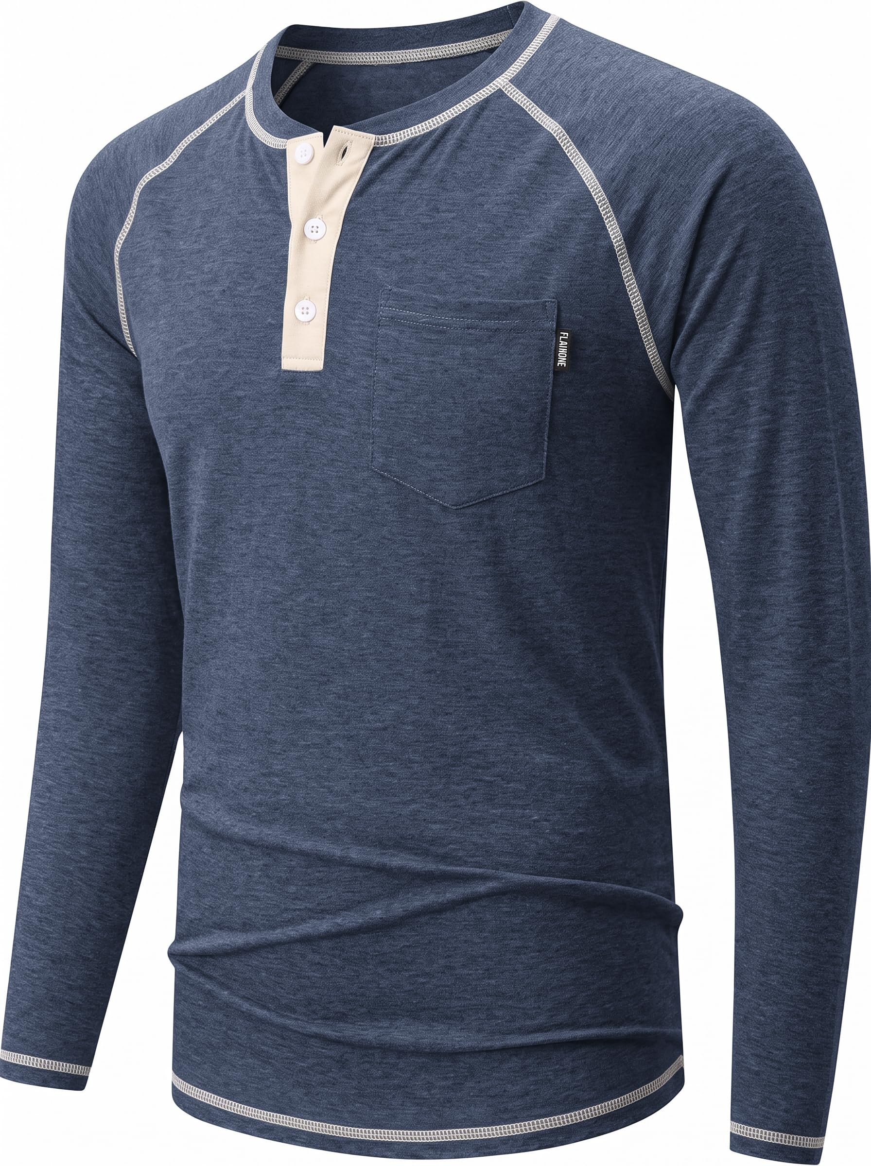 Elainone Henley - Maglietta da uomo a maniche lunghe con tasca | Camicia casual con tasca sul petto, morbido tessuto misto elasticizzato, ideale per autunno/inverno