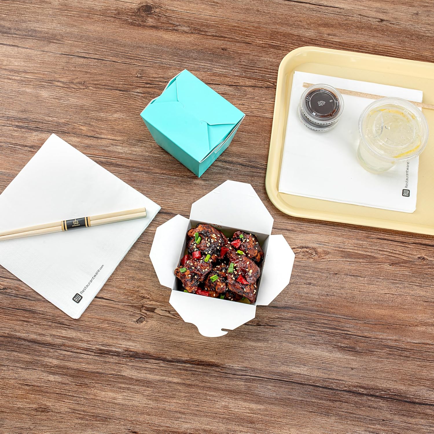 Bio Tek 4 x 3.5 x 4.5 Inch Food Containers, 50 Noodle Takeaway Boxes - Disposable, Sturdy, Turquoise Paper 26 Ounce Take Out Boxes, Square, For Hot Or Cold Foods - Restaurantware