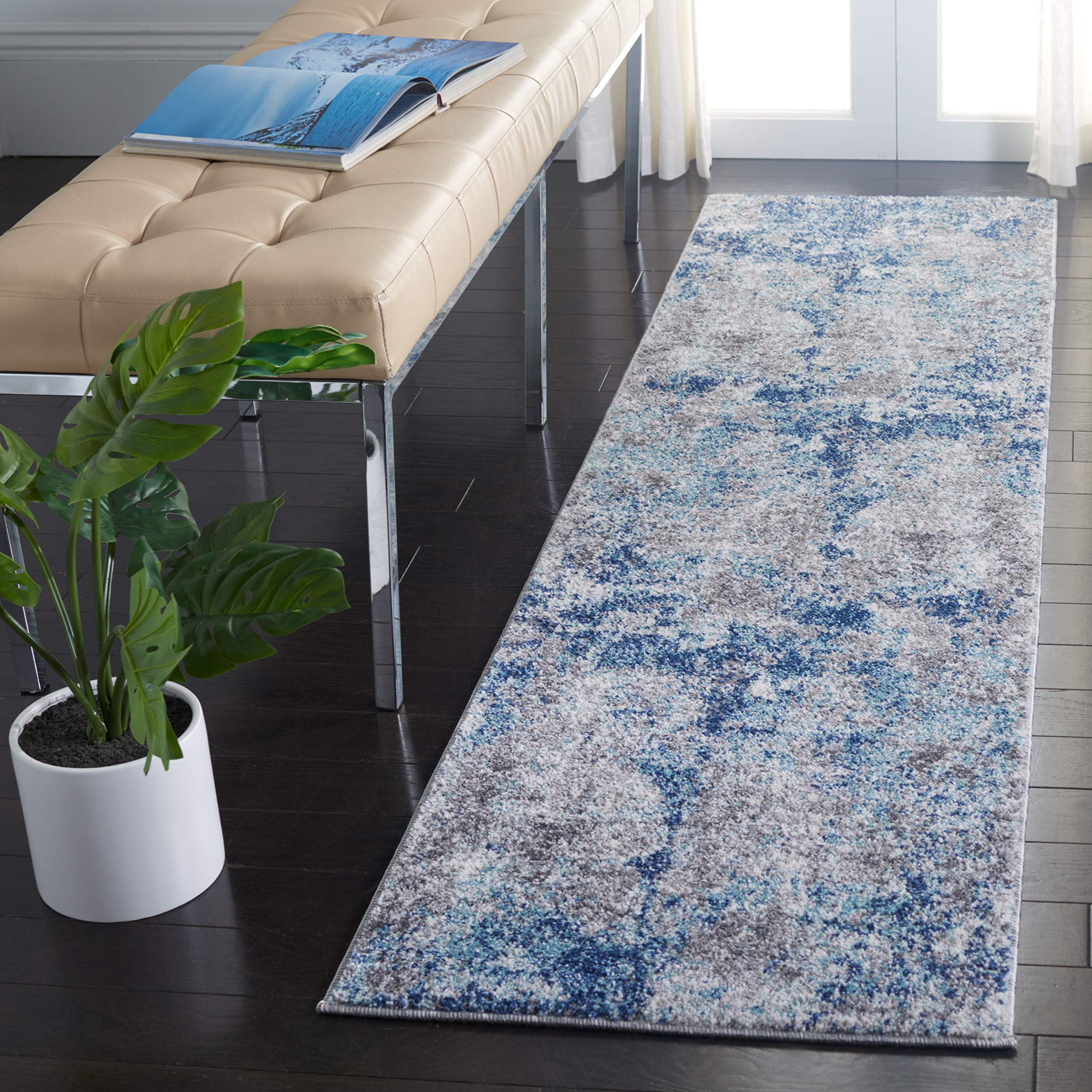 Safavieh Aston Collection Runner Rug - 2' x 15', Navy & Grey, Modern Abstract Design, Non-Shedding & Easy Care, Ideal for High Traffic Areas in Living Room, Bedroom (ASN710N)