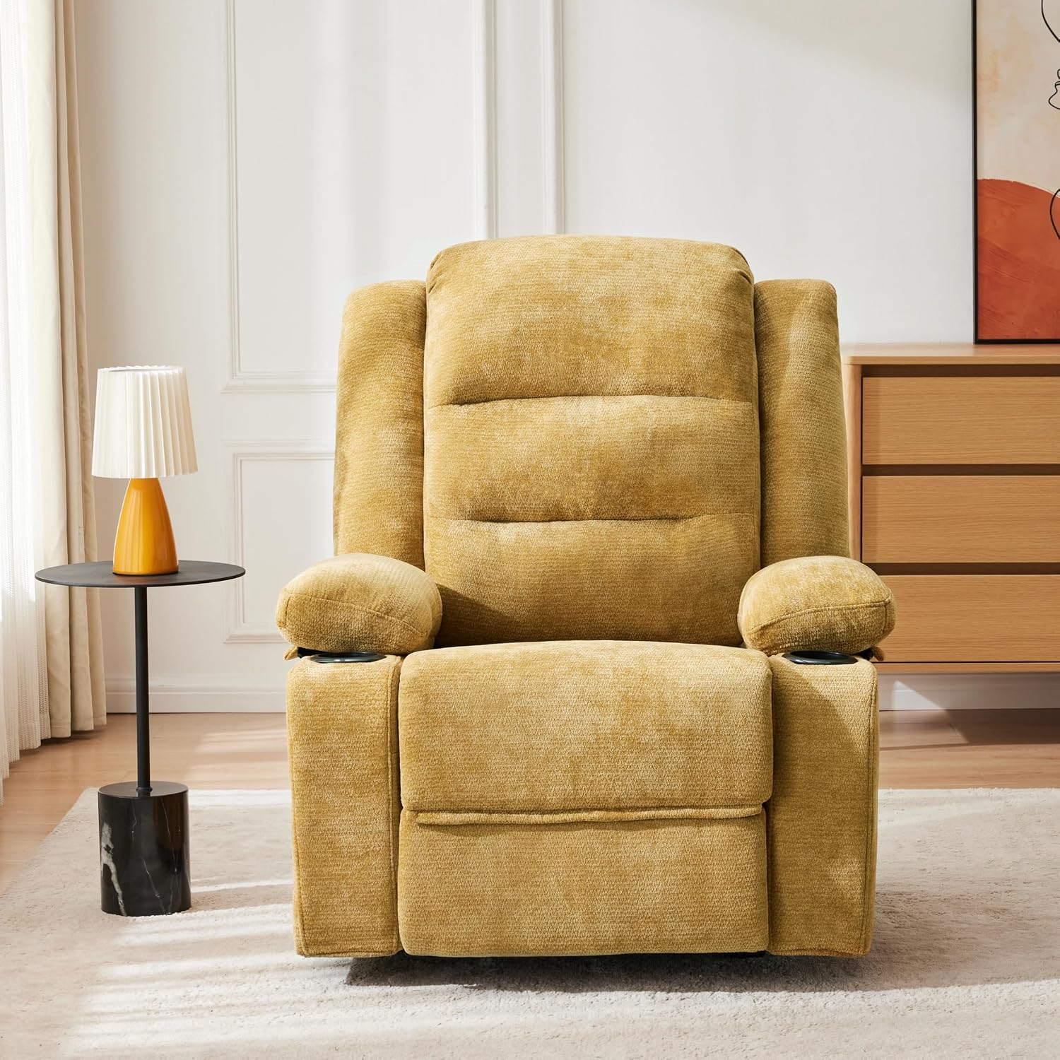 Power Pushback Recliner with Cup Holders, Electric Recliner Chair for Adults, Reclining Chair with Side Pocket for Living Room (1, Yellow)
