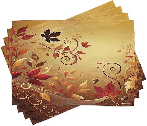 Miniatura 35 de Ambesonne Juego de 4 manteles individuales amarillos y azules, diseño de flores de primavera, flores vibrantes, manteles individuales de tela Azul