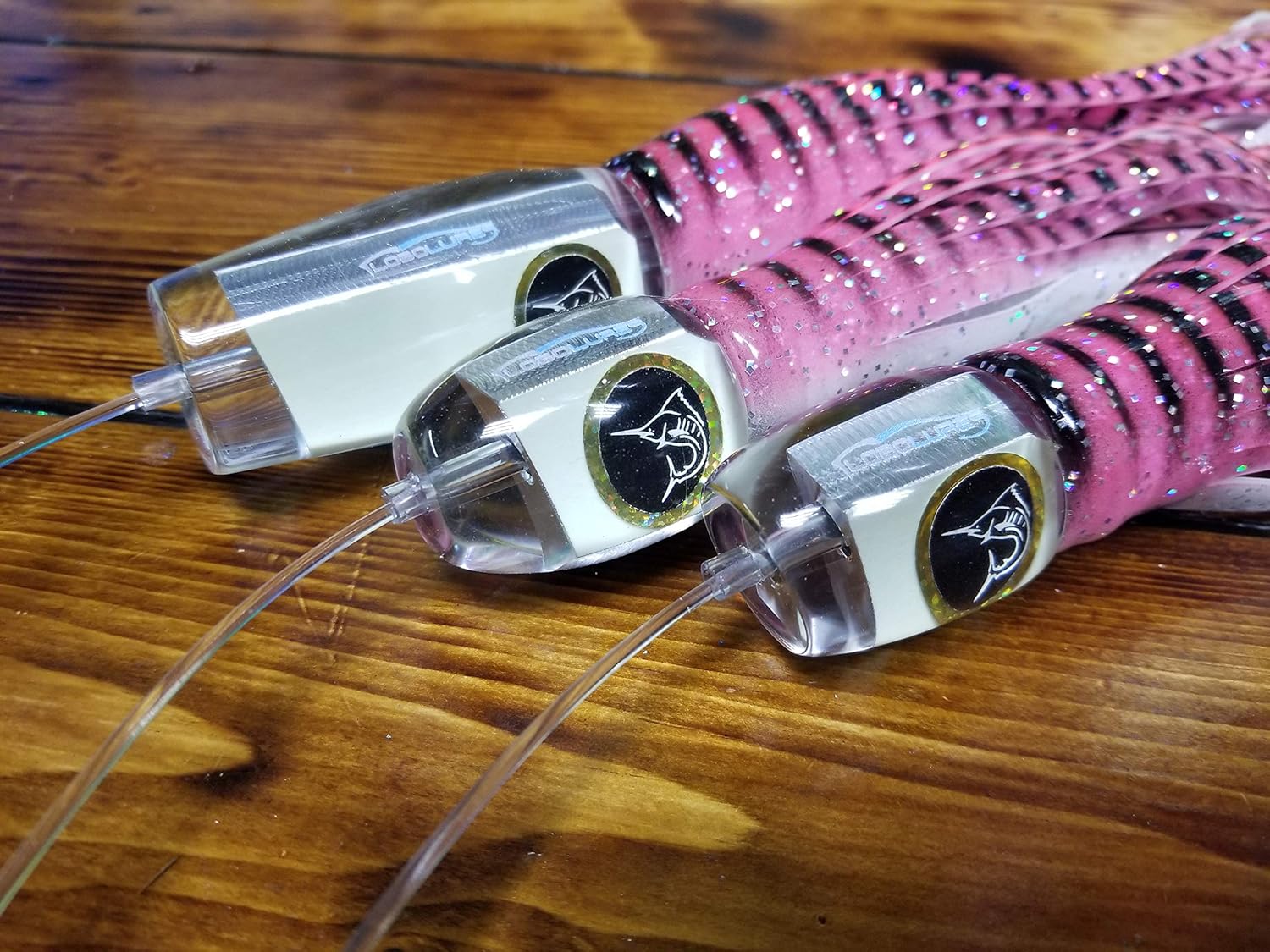 Lobo Lures 3 Pack Bigeye Series Super Glow Big Game Fishing 12"-15" Trolling Lure Kit Marlin, Tuna Mahi Built in America!