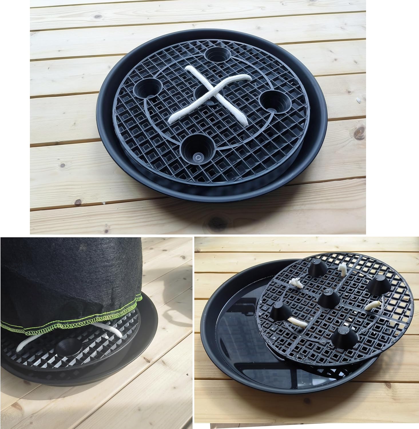 Plastic Plant Saucer Stand,4-Pack 14 inch, Elevated Plant Saucer Self-Watering Fabric Pot Base, Use Nonwoven Grow Bags, Plant Saucers Flower Pot Tray for Indoor-Outdoo and Grow Tents Greenhouses