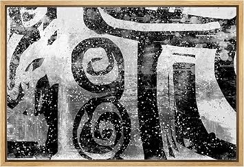 bestdeal depot Framed Canvas Print Wall Art Tribal Inspired Circles & Lines Abstract Shapes Illustrations Modern Art Bohemian Black and White for Living Room, Bedroom, Office - 16"x24" Natural
