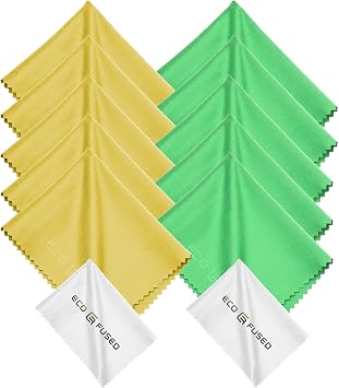 Eco-Fused Microfiber Cleaning Cloths - 12 Pack - Ideal for Cleaning Glasses, Spectacles, Camera Lenses, iPad, Tablets, Smartphones, iPhone, Android Phones, Laptops, LCD Screens