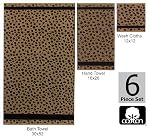 COTTON CRAFT 6 Piece Towel Set - Animal Print Leopard Cheetah Africa Safari 100% Cotton Jacquard 2 Bath Towel, 2 Hand Towel, 2 Washcloth Soft Absorbent Luxury Decorative Guest Towel Bathroom Towel Set
